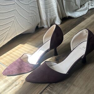 Halston Heritage D'Orsay Kitten Heels in Dark Brown Suede